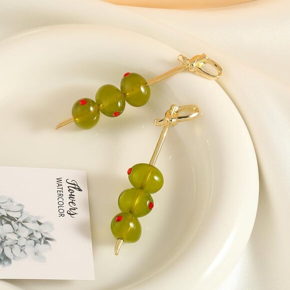 Dangle Olive Earrings Gold Plated Zinc Watermelon Cherry Earrings for Women - Picture 5 of 6